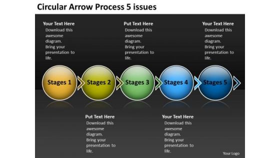 Circular Arrow Process 5 Issues Best Flow Chart PowerPoint Slides