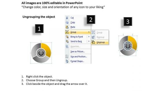 Circular Flow Chart With Hub 3 Stages Business Development Plans PowerPoint Templates