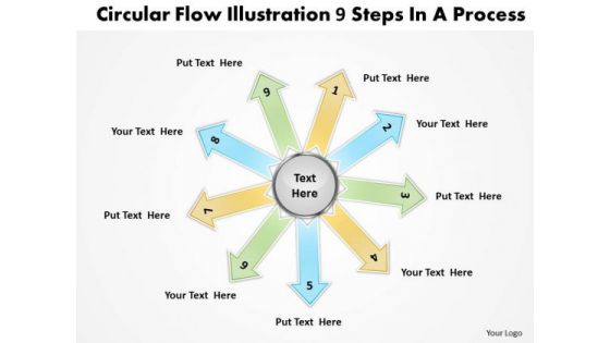 Circular Flow Illustrate 9 Steps In Process Cycle Chart PowerPoint Slides