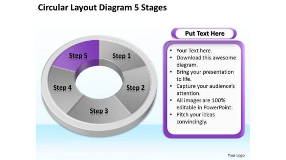 Circular Layout Diagram 5 Stages Examples Of Business Plans PowerPoint Slides Circular Layout Diagram 5 Stages Examples Of Business Plans PowerPoint Slides