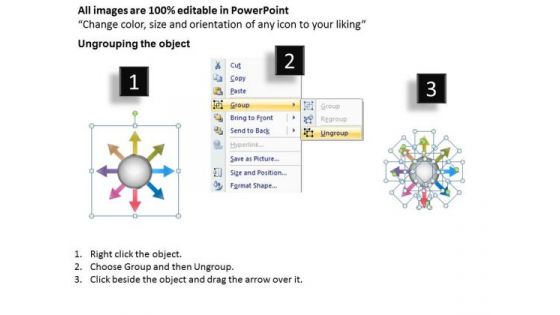 Circular Process 8 Stages Diverging Flow Cycle Chart PowerPoint Slides