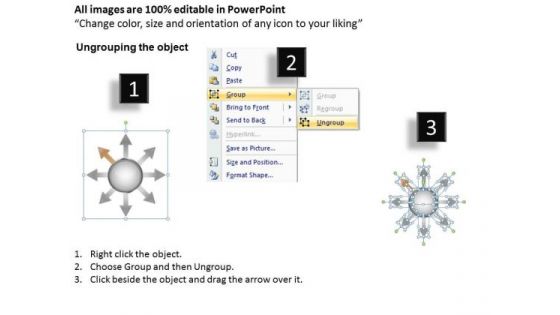 Circular Process 8 Stages Diverging Flow Layout Network PowerPoint Templates