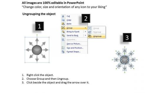 Circular Process 8 Stages Diverging Flow Motion PowerPoint Slides
