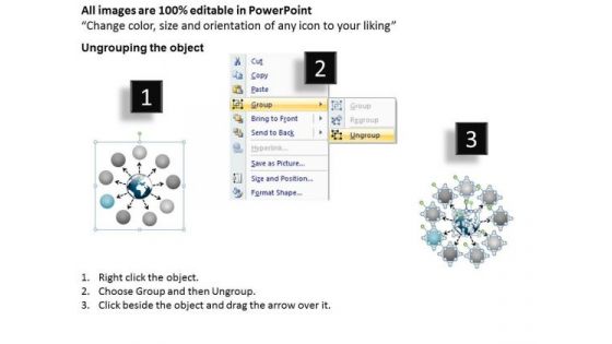 Circular Stages 9 Converging And Diverging Flow Motion Diagram PowerPoint Templates
