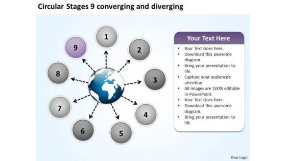 Circular Stages 9 Converging And Diverging Motion Process PowerPoint Templates