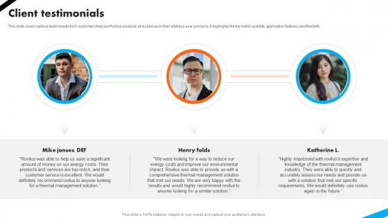 Client Testimonials Automotive Battery Manufacturer Investor Funding Elevator Pitch Deck