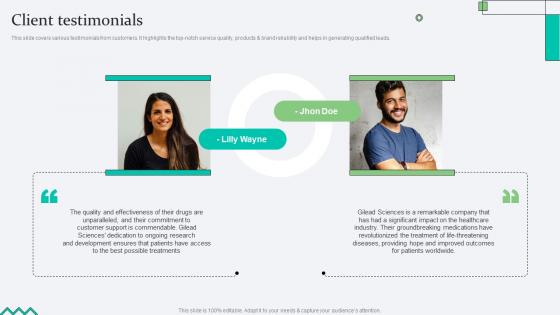 Client Testimonials Biopharma Research Organization Pitch Deck