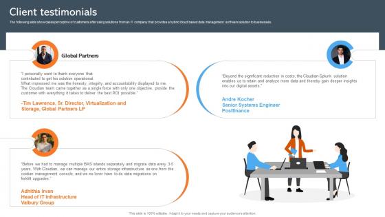 Client Testimonials Data Management Company Investor Funding Pitch Deck