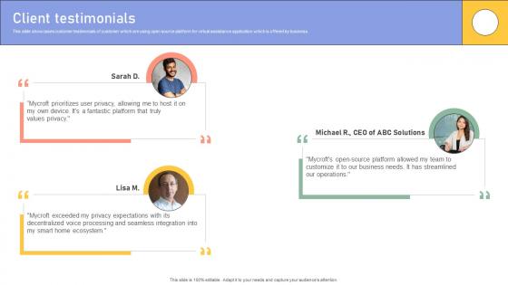 Client Testimonials Enterprise Software Application Investor Funding Elevator Pitch Deck