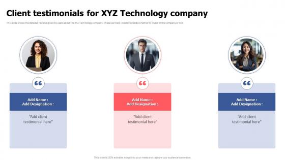 Client Testimonials For XYZ Technology Company Video Game Financing Pitch Deck