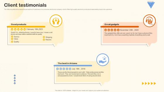 Client Testimonials Home Appliance Investor Funding Elevator Pitch Deck