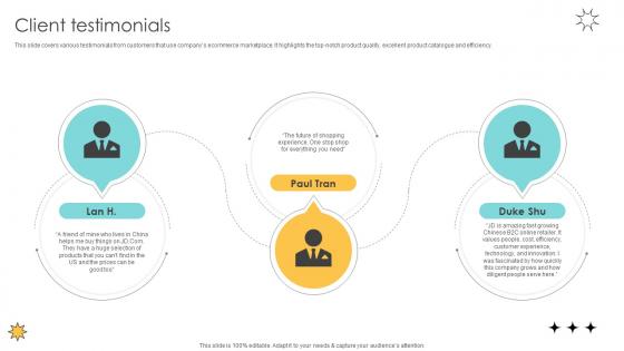 Client Testimonials Online Marketplace Pitch Deck Client Testimonials Online Marketplace Pitch Deck