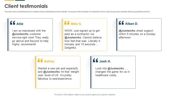Client Testimonials Payroll Solutions Provider Investor Funding Elevator Pitch Deck Client Testimonials Payroll Solutions Provider Investor Funding Elevator Pitch Deck