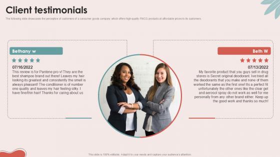 Client Testimonials Personal Care Company Investor Ppt Example