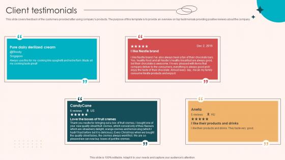 Client Testimonials Retail Merchandising Company Investor Funding Elevator Pitch Deck Ppt Template