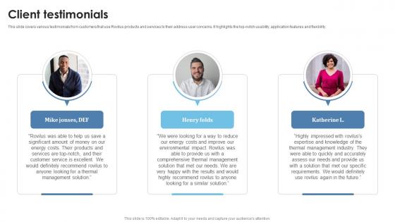 Client Testimonials Thermal Battery Packs Manufacturer Investor Funding Elevator Pitch Deck