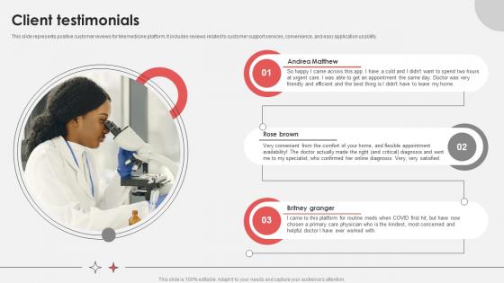 Client Testimonials Virtual Medical Consultancy Investor Funding Elevator Pitch Deck