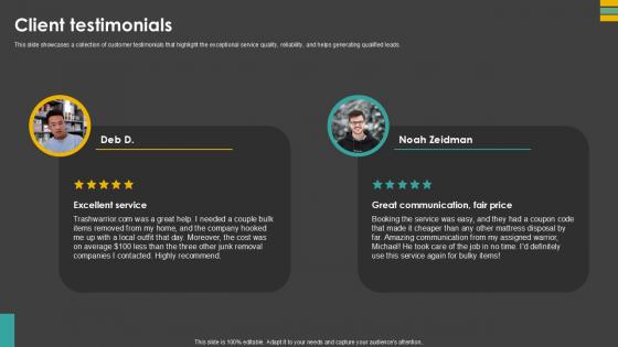Client Testimonials Waste Control Platform Pitch Deck Ppt Template