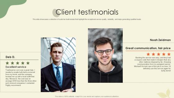 Client Testimonials Waste Disposal Platform Pitch Deck Ppt Example