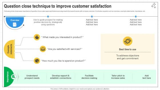 Closing Techniques To Seal Question Close Technique To Improve Customer SA SS V