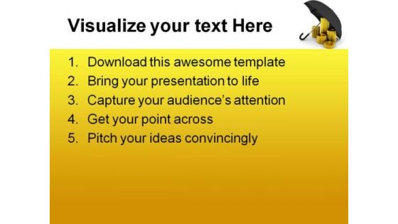 Coins Under Umbrella Business PowerPoint Template 0910