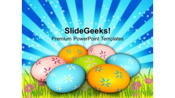 Colorful Easter Eggs On Grass Tradition PowerPoint Templates Ppt Backgrounds For Slides 0313
