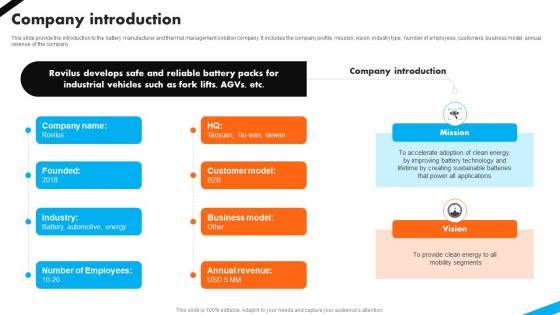 Company Introduction Automotive Battery Manufacturer Investor Funding Elevator Pitch Deck