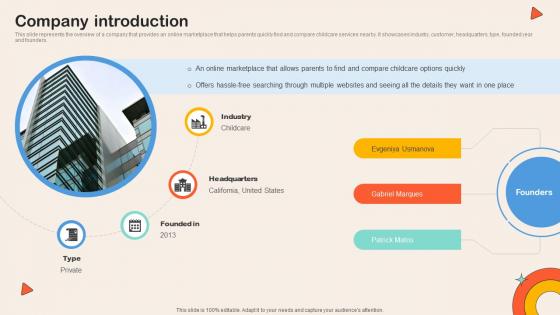 Company Introduction Childcare Service Comparison Platform Investor Funding Elevator Pitch Deck