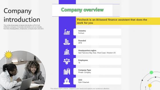 Company Introduction Financial Services Provider Investor Funding Elevator Pitch Deck