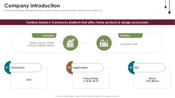Company Introduction Home Furnishings Company Investor Funding Ppt Slide