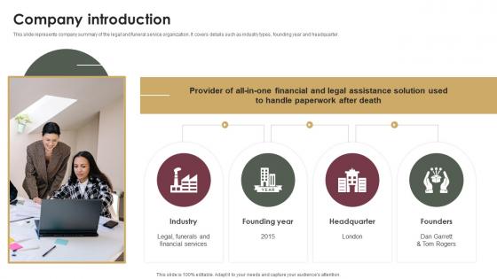 Company Introduction Probate Assistance Solutions Company Investor Funding Elevator Pitch Deck
