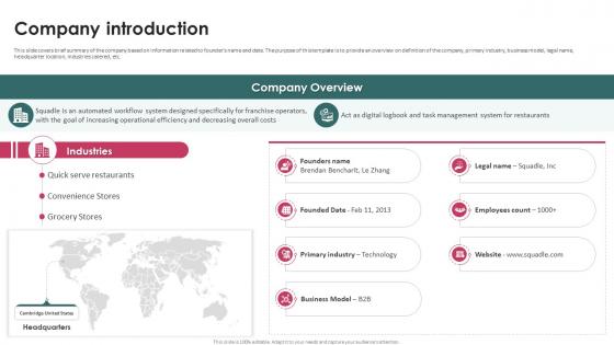 Company Introduction Task Management System Investor Funding Elevator Pitch Deck