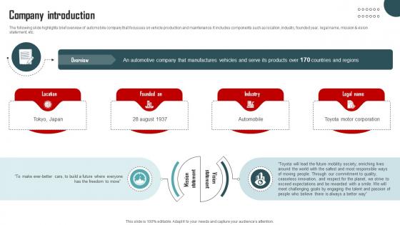 Company Introduction Vehicle Company Capital Funding Pitch Deck