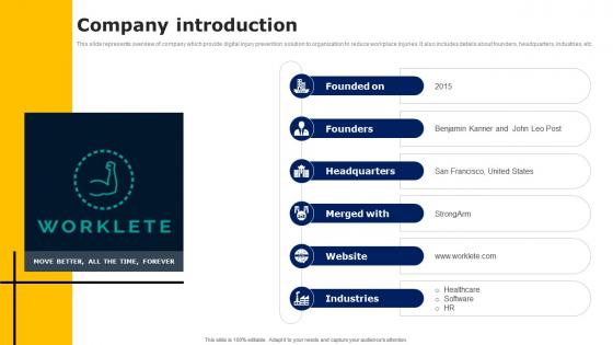 Company Introduction Workers Injury Prevention Company Fundraising Pitch Deck Icons Pdf Company Introduction Workers Injury Prevention Company Fundraising Pitch Deck Icons Pdf