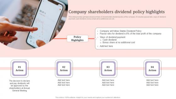 Company Shareholders Dividend Policy Assessing Corporate Financial Techniques Clipart Pdf