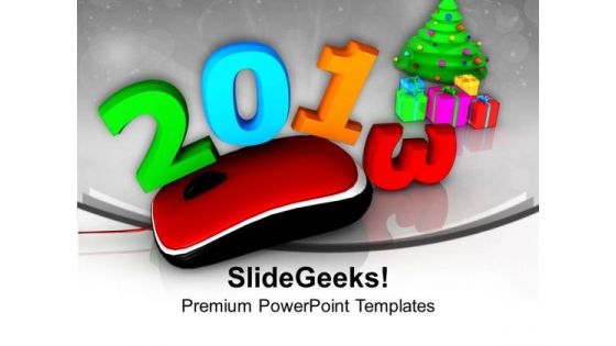 Computer Mouse With 2013 Christmas Tree PowerPoint Templates Ppt Backgrounds For Slides 1212