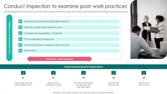 Conduct Inspection Examine Poor Workplace Safety Protocol And Security Practices Elements Pdf