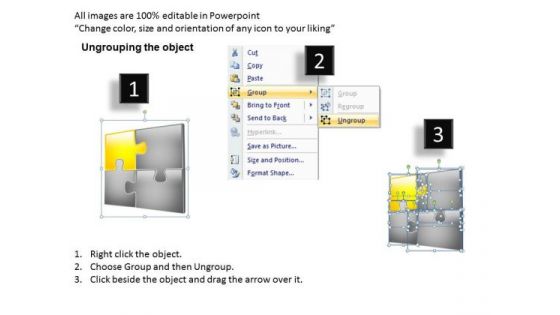 Connected Puzzles With 1 Piece Highlighted PowerPoint Templates And Ppt Slides