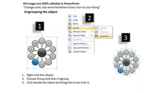 Connecting Factors Diverging Arrow Diagram Business Cycle Spoke Process PowerPoint Slides