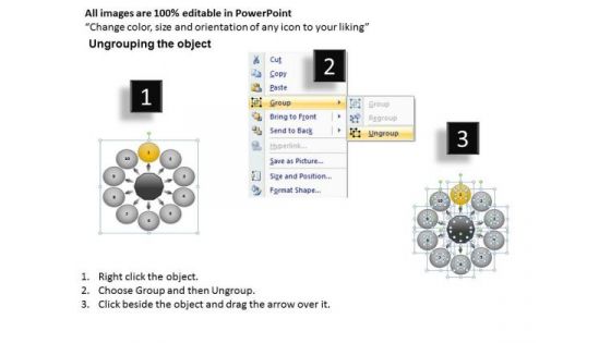 Connecting Factors Diverging Arrow Diagram Cycle Circular Flow Chart PowerPoint Slides
