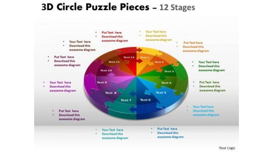 Consulting Diagram 3d Circle Puzzle Diagram 12 Stages Strategic Management