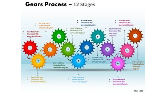 Consulting Diagram Gears Process 12 Stages Business Finance Strategy Development