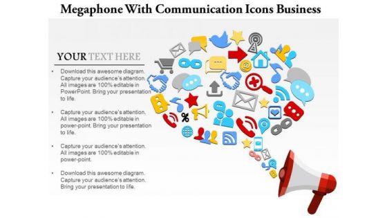 Consulting Slides Megaphone With Communication Icons Business Presentation