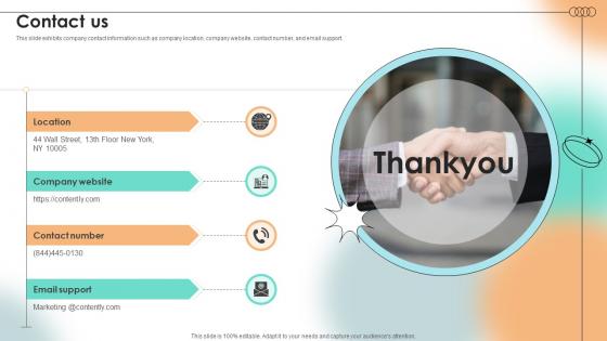 Contact Us Content Marketing Platform Investor Funding Elevator Pitch Deck