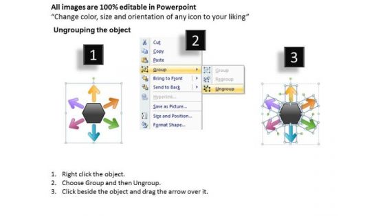 Continual Illustration Of 6 Approach Using Arrows Pie Diagram PowerPoint Templates