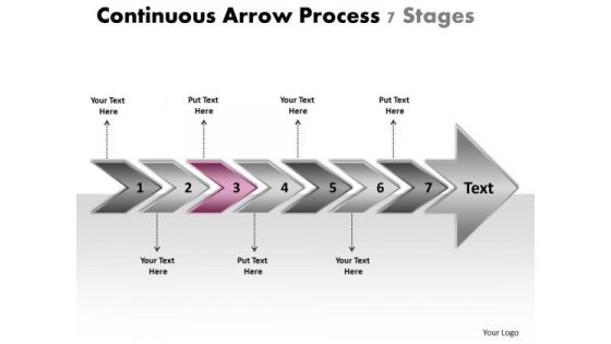 Continuous Arrow Process 7 Stages Schematic Drawing PowerPoint Templates