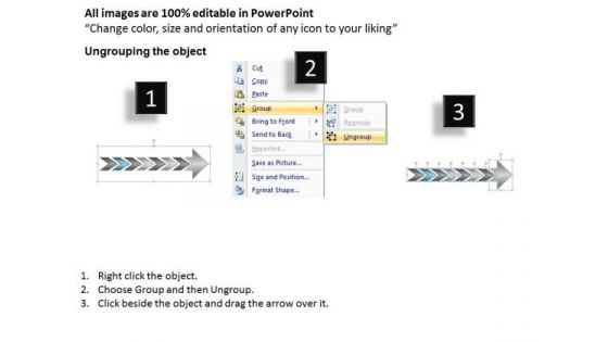 Continuous Arrow Process 7 Stages Working Flow Chart PowerPoint Slides