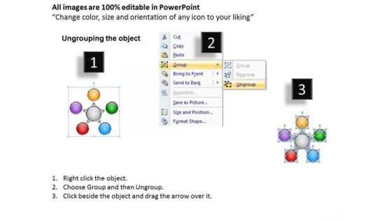 Converging And Diverging Factors Process Flow Circular Layout Diagram PowerPoint Slides
