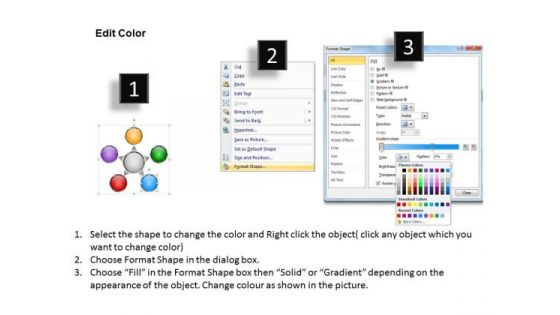 Converging And Diverging Factors Process Flow Circular Layout Diagram PowerPoint Slides