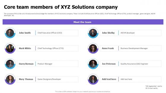 Core Team Members Of XYZ Solutions Company Cloud Game Development Fundraising Pitch Deck